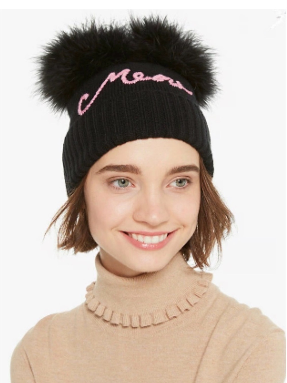 Kate Spade New York meow marabou pompom beanie black - Picture 6 of 7